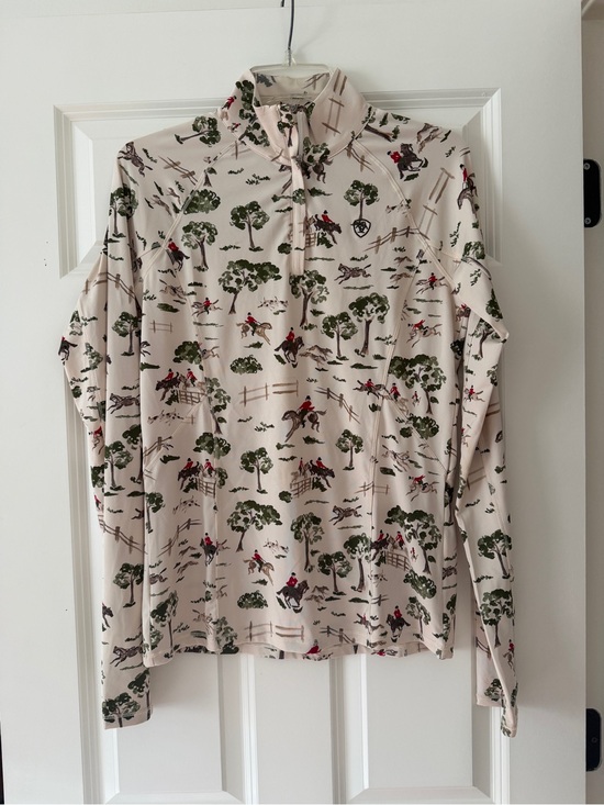 Ariat Tops - Ladies Beige Equestrian Print Quarter-Zip Shirt - medium like new